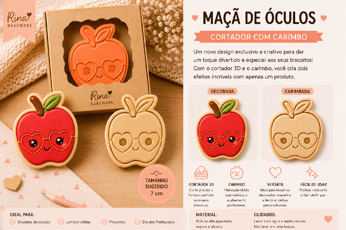 Cortador com carimbo- Dia dos Professores- Maçã 7cm