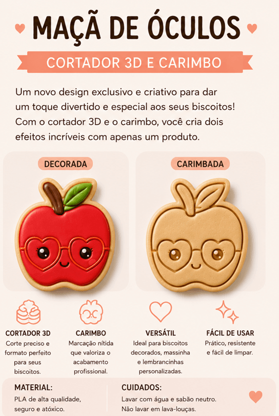 Cortador com carimbo- Dia dos Professores- Maçã 7cm - Imagem 3