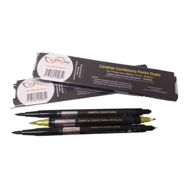 Caneta Confeitaria Kit 2 Pretas e 1 Ouro