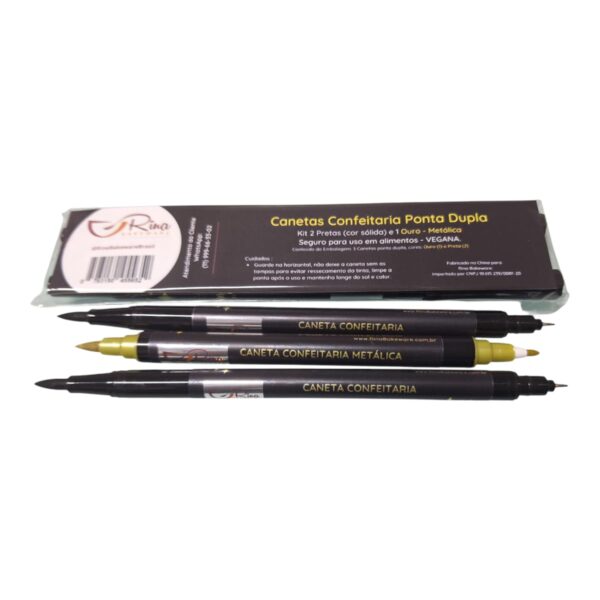 Caneta Confeitaria Kit 2 Pretas e 1 Ouro - Imagem 2