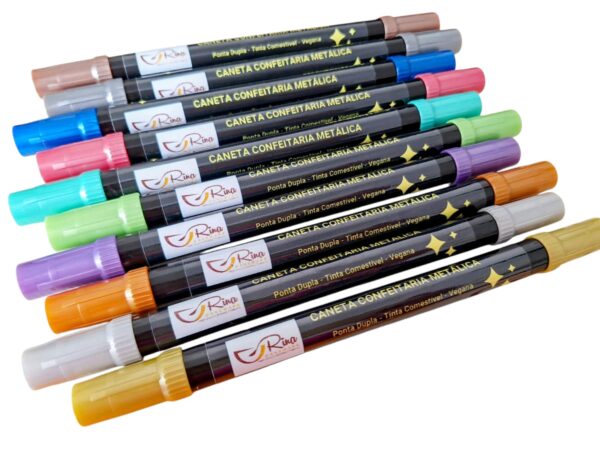 Caneta Alimentícia Tinta Comestível Kit com 10 canetas metálicas - cores diversas