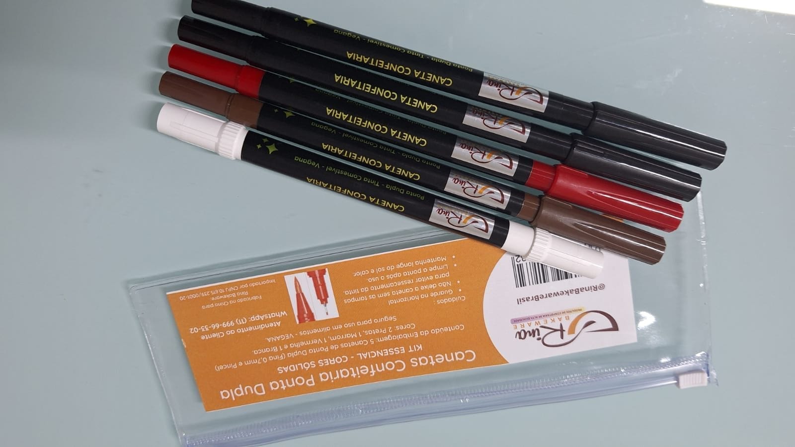 Caneta Alimentícia | Kit Essencial com 5 canetas confeitaria cores sólidas