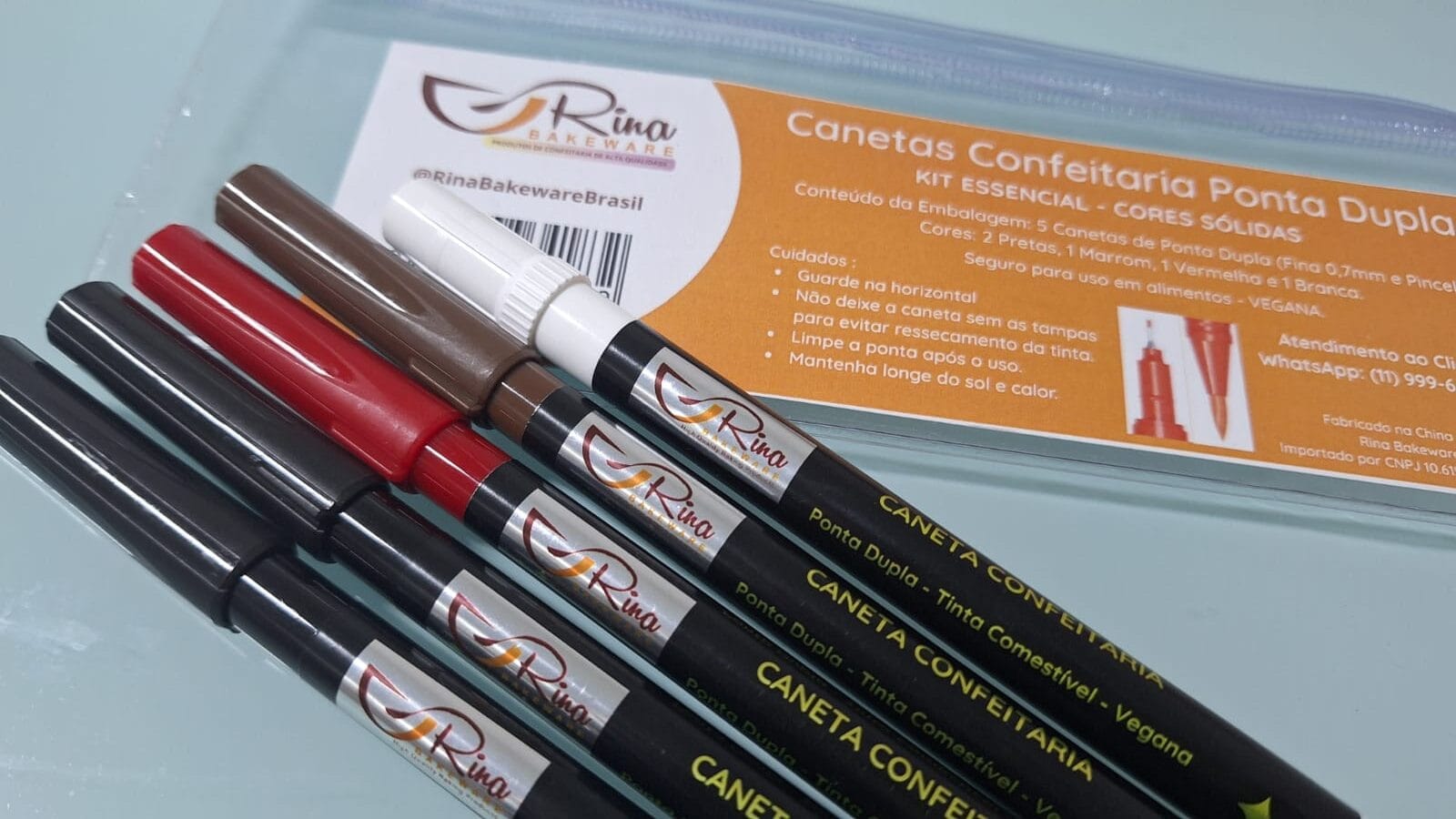 Caneta Alimentícia | Kit Essencial com 5 canetas confeitaria cores sólidas - Imagem 2