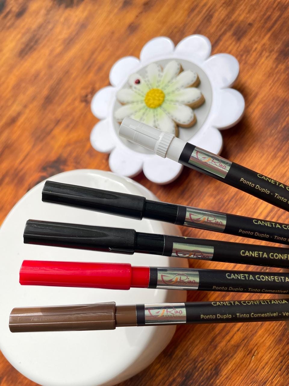 Caneta Alimentícia | Kit Essencial com 5 canetas confeitaria cores sólidas - Imagem 3