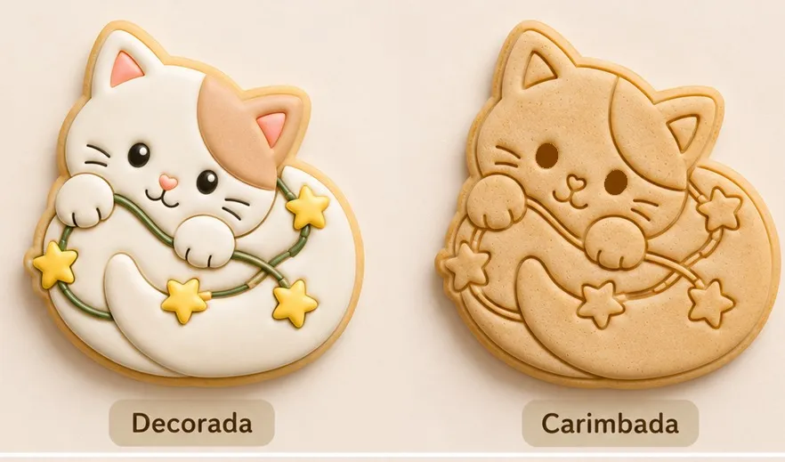 Cortador Gatinho com Estrelinhas - Carimbo Natal