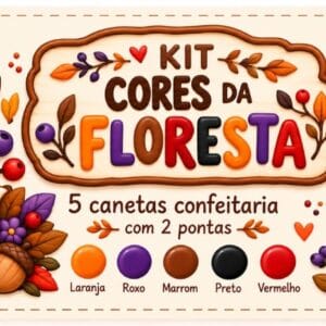 Caneta alimentícia | Kit Cores da Floresta (Laranja/Roxo/Marrom/Preto/Vermelho)