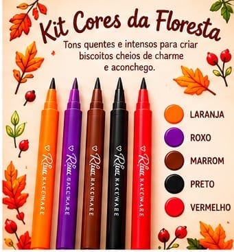 Caneta alimentícia | Kit Cores da Floresta (Laranja/Roxo/Marrom/Preto/Vermelho) - Imagem 2