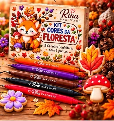 Caneta alimentícia | Kit Cores da Floresta (Laranja/Roxo/Marrom/Preto/Vermelho) - Imagem 3