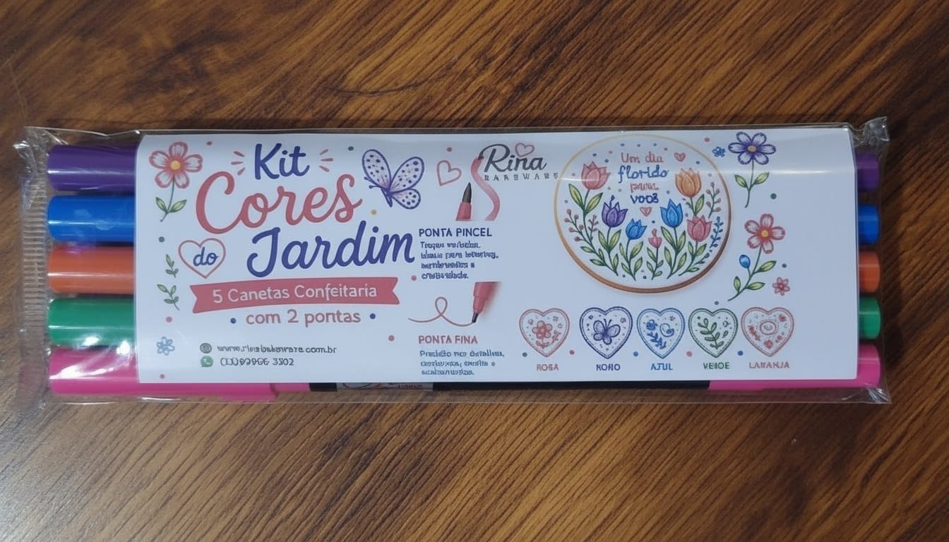 Caneta Alimentícia Kit Cores do Jardim (Rosa/Verde/Azul/Laranja/Roxo) - Imagem 2